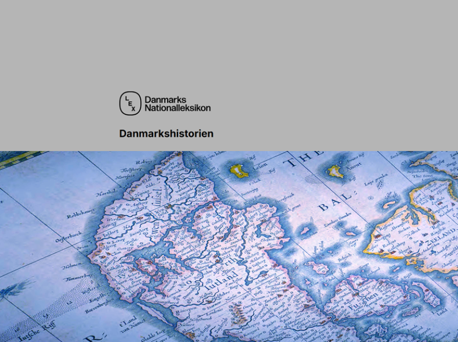 gammelt danmarkskort og logo med teksten danmarks nationalleksikon danmarkshistorien